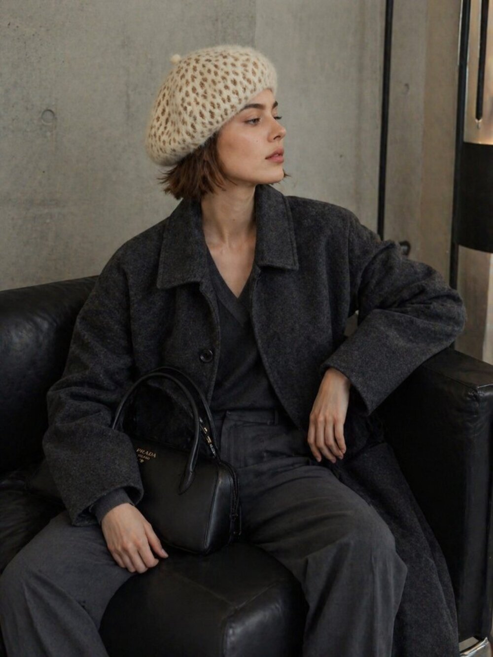 Anthropologie Faux Fur Beret Hat Leopard Print Cream Brown Soft Cozy Winter Cap